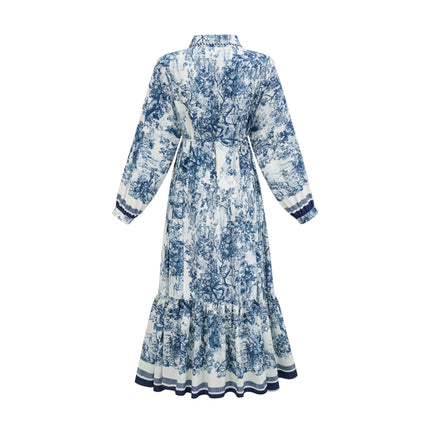 Artemide Blue and White Graphic Print Midi Dress