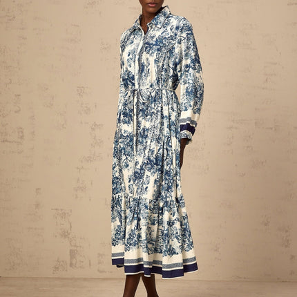 Artemide Blue and White Graphic Print Midi Dress