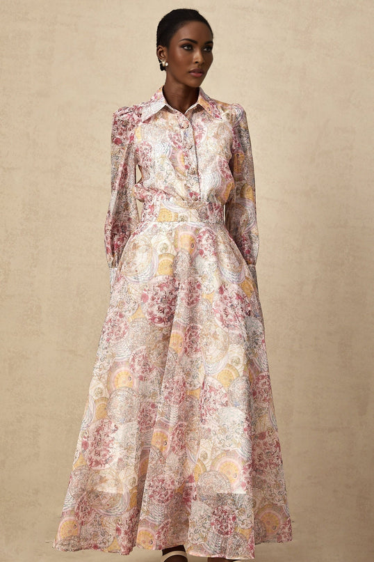 Artemide Pink Shirt Skirt Matching Set Pattern Print Luxury Ensemble
