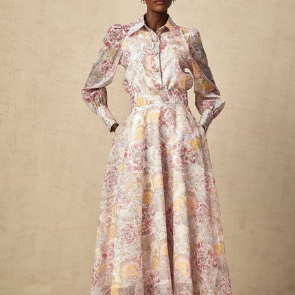 Artemide Pink Shirt Skirt Pattern Print Matching Set