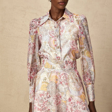 Artemide Pink Shirt Skirt Pattern Print Matching Set