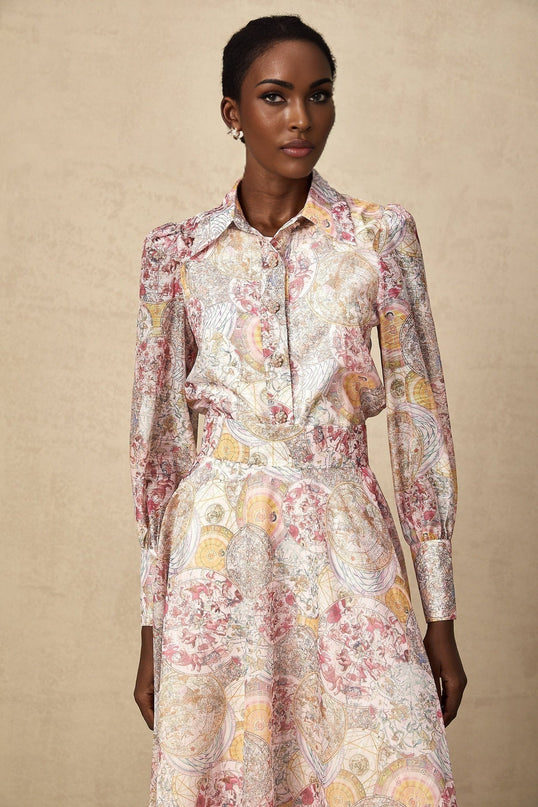 Artemide Pink Shirt Skirt Pattern Print Matching Set