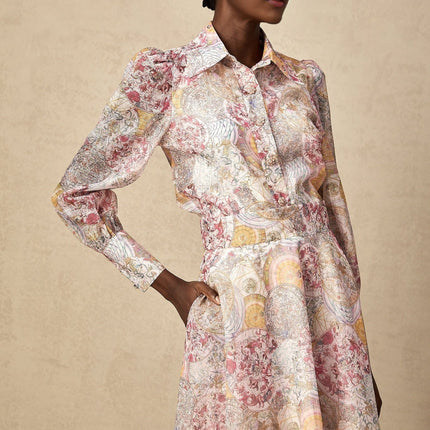 Artemide Pink Shirt Skirt Pattern Print Matching Set