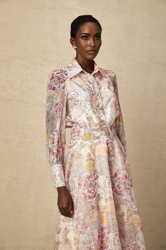 Artemide Pink Shirt Skirt Pattern Print Matching Set