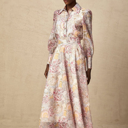 Artemide Pink Shirt Skirt Pattern Print Matching Set