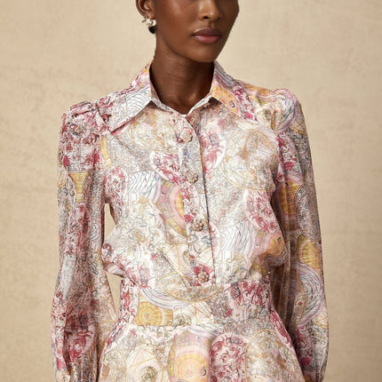 Artemide Pink Shirt Skirt Pattern Print Matching Set