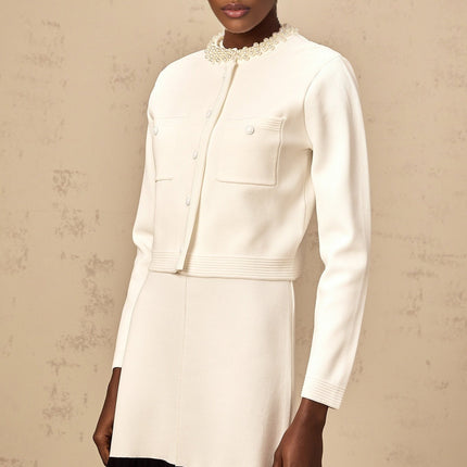 Artemide White Knitted Cardigan with Faux Pearl Embellishments