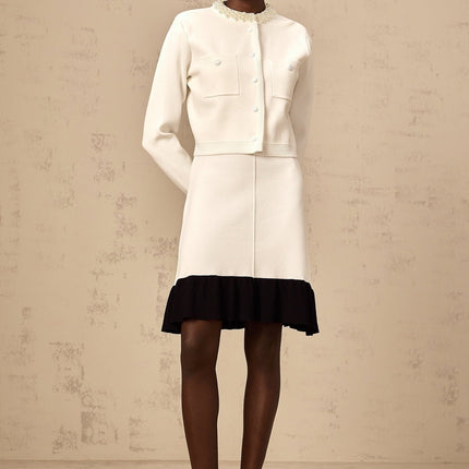 Artemide White Knitted Cardigan with Faux Pearl Embellishments
