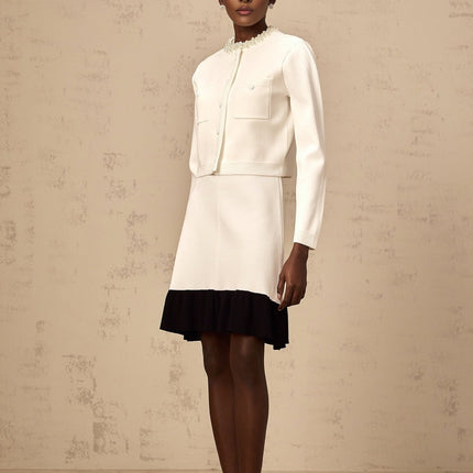 Artemide White Knitted Cardigan Faux Pearl Embellishments Chest Patch Pockets Button Fastening Terylene Fiber