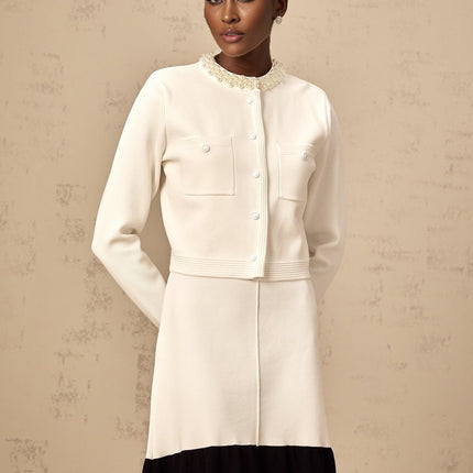 Artemide White Knitted Cardigan with Faux Pearl Embellishments