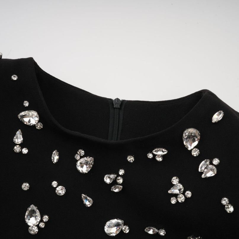 Ashley Black Crystal Embellished Maxi Dress with Long Sleeves and Rear Slit