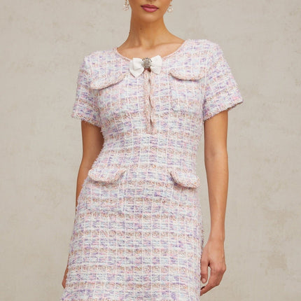 Ashley Purple Pink Check Crystal Embellished Midi Dress