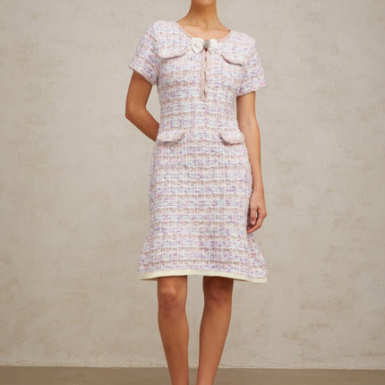 Ashley Purple Pink Check Crystal Embellished Midi Dress