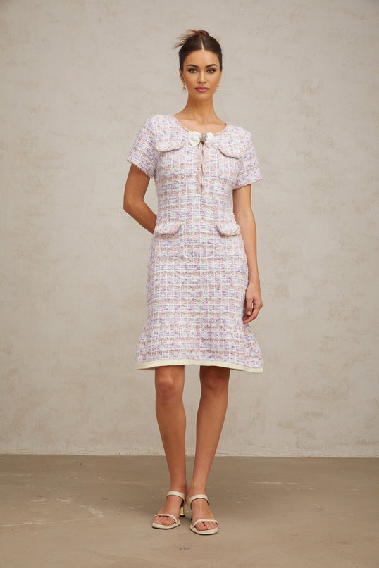 Ashley Purple Pink Check Crystal Embellished Midi Dress