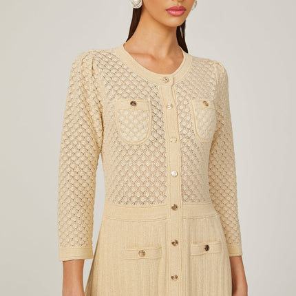 Ashley Midi Dress Neutrals Front Pockets Button Fastening