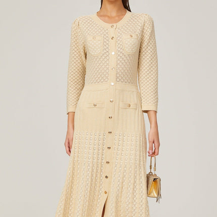Ashley Neutrals Midi Dress with Front Patch Pockets and Button Fastening