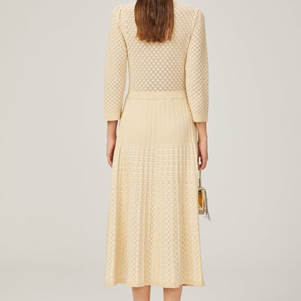 Ashley Neutrals Midi Dress with Patch Pockets and Button Fastening