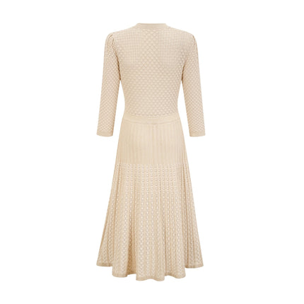 Ashley Neutrals Midi Dress 3/4 Sleeve Round Neck Stretch Jersey Fabric Front Patch Pockets Button Fastening