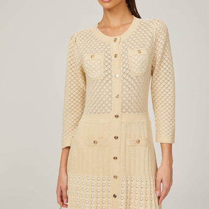 Ashley Neutrals Midi Dress with Four Front Patch Pockets and Button Fastening