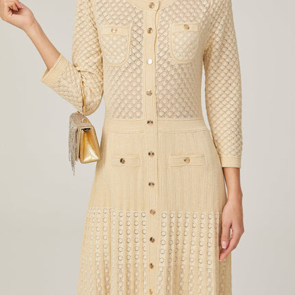Ashley Neutrals Midi Dress with Patch Pockets and Button Fastening