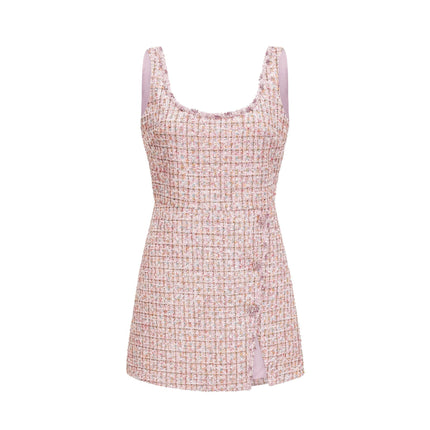 Ashley Pink Coarse Tweed Crystal Embellished Mini Dress