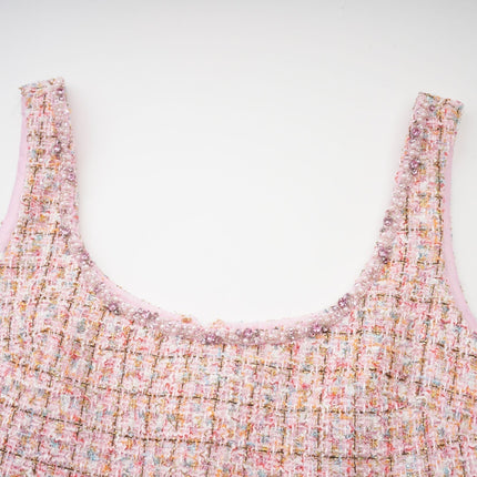 Ashley Pink Coarse Tweed Crystal Embellished Mini Dress