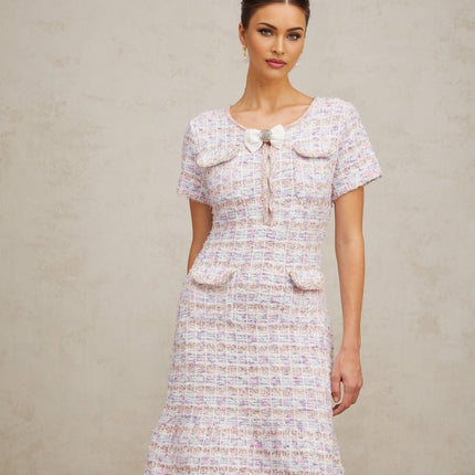 Ashley Purple Pink Check Crystal Embellished Midi Dress