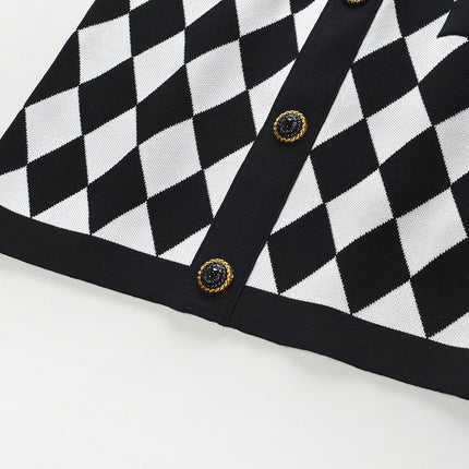 Aspen Black and White Harlequin Pattern Pencil Dress