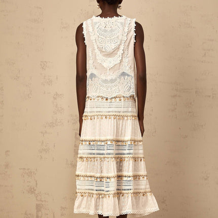 Aspen White Cotton Lace Trim Floral Embroidery Skirt