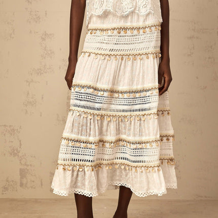 Aspen White Cotton Lace Trim Floral Embroidery Skirt