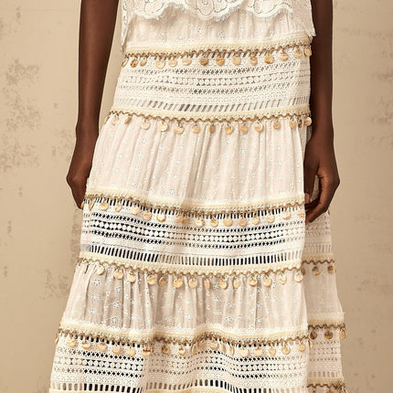Aspen White Cotton Lace Trim Floral Embroidery Skirt