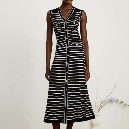 Assunta Black and White Stripe Cardigan Dress Set