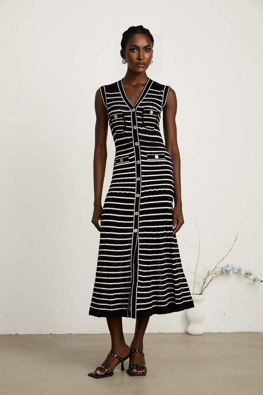 Assunta Black and White Stripe Cardigan Dress Set