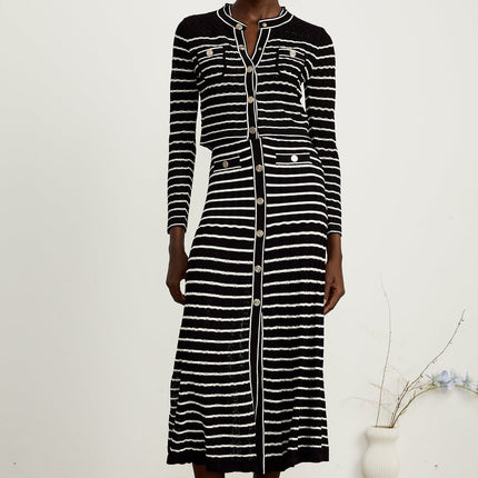 Assunta Black and White Stripe Cardigan Dress Set