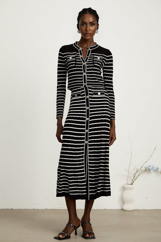 Assunta Black and White Stripe Cardigan Dress Set