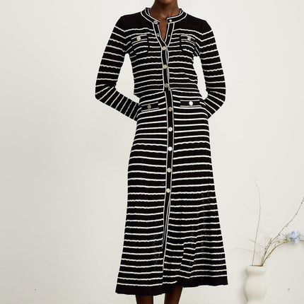 Assunta Black and White Stripe Cardigan Dress Set