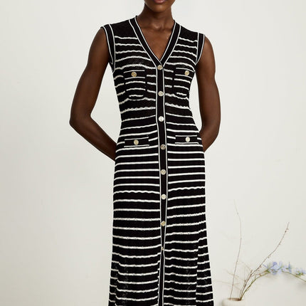 Assunta Black and White Striped Cardigan Dress Set