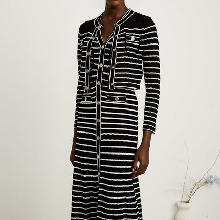 Assunta Black and White Stripe Cardigan Dress Set