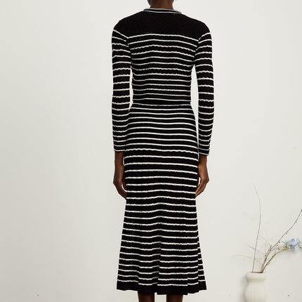 Assunta Black and White Striped Cardigan and Dress Set