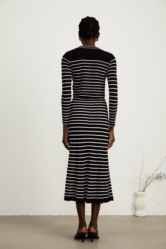 Assunta Black and White Striped Cardigan and Dress Set