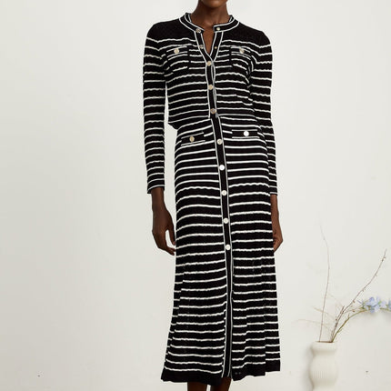Assunta Black and White Stripe Cardigan Dress Set