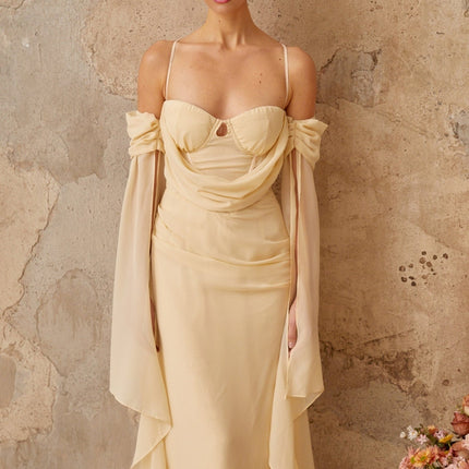 Assunta Neutrals Maxi Dress with Sweetheart Neckline and Ruched Detailing
