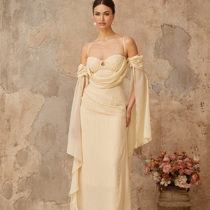 Assunta Neutrals Maxi Dress with Sweetheart Neckline and Ruched Detailing