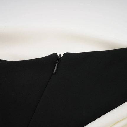 Assuntina Black and White One-Shoulder Mini Dress with Asymmetric Pleats and Side Zip Fastening