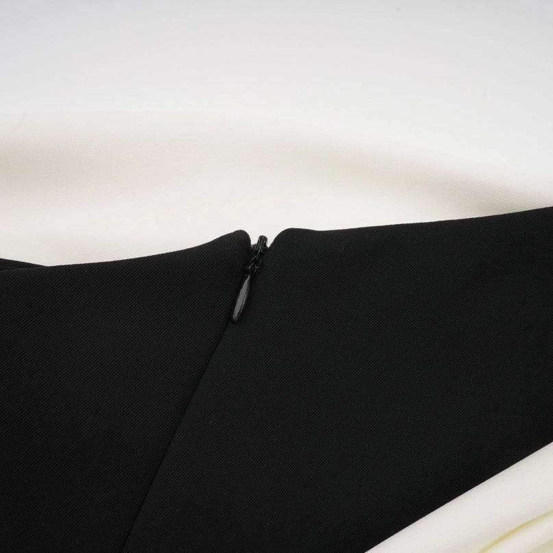 Assuntina Black and White One-Shoulder Mini Dress with Asymmetric Pleats and Side Zip Fastening