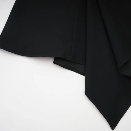 Assuntina Black Mini Dress with One-Shoulder Silhouette and Asymmetric Pleated Detailing
