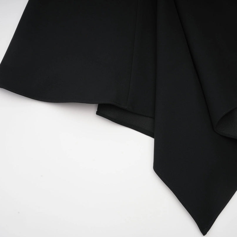 Assuntina Black Mini Dress with One-Shoulder Silhouette and Asymmetric Pleated Detailing