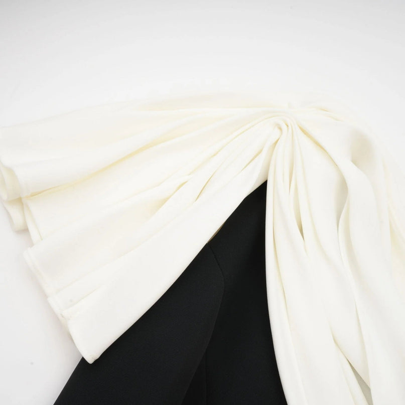 Assuntina Black One-Shoulder Mini Dress with Asymmetric Pleated Detailing