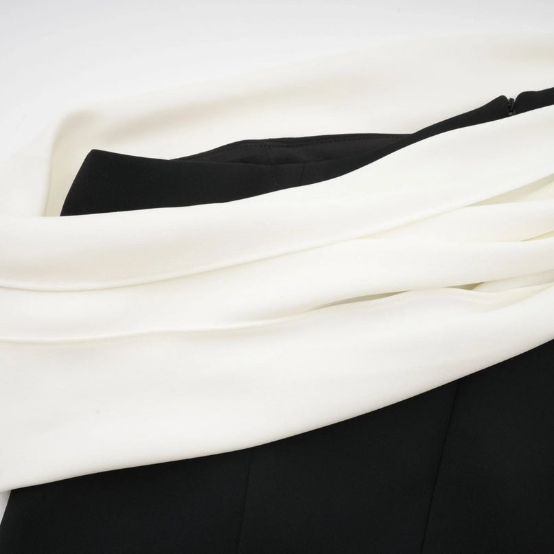 Assuntina Black One-Shoulder Mini Dress with Asymmetric Pleated Detailing