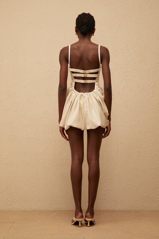 Assuntina Mini Dress Neutrals Corset Ruched Thigh Length